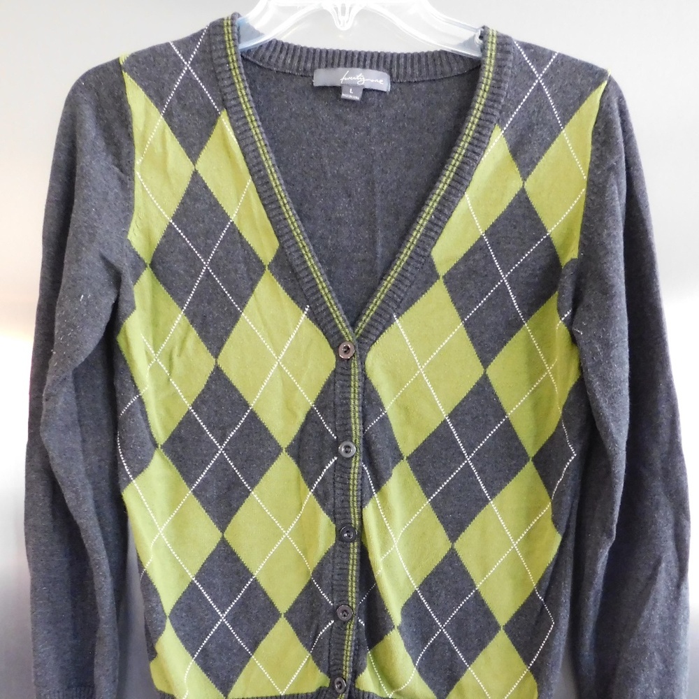 Forever 21 Green & Grey Argyle Cardigan